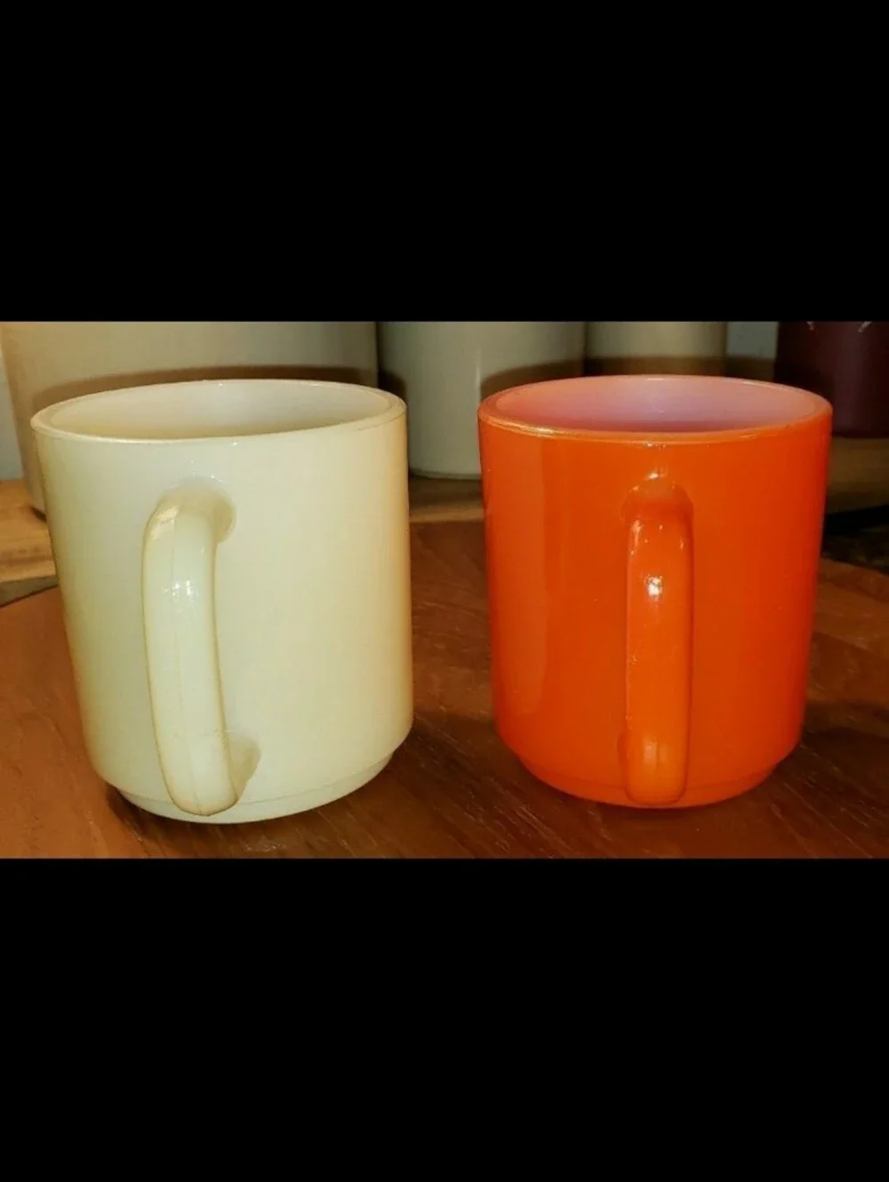 Glasbake Mugs, Set Of Two (2)Orangish-Red & Ivory